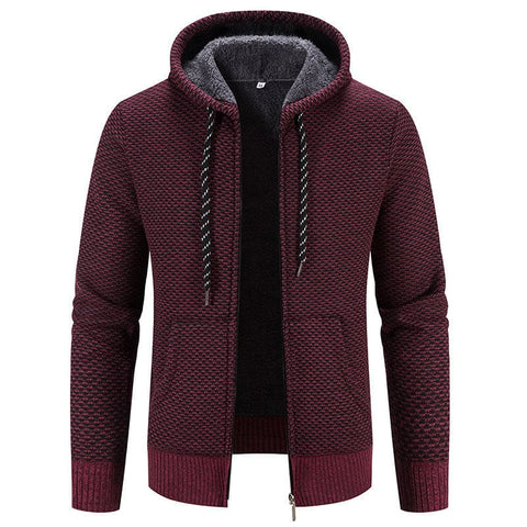 winter-coat-zipper-closure-solid-color-long-sleeves-drawstring - Wine Red / 2XL