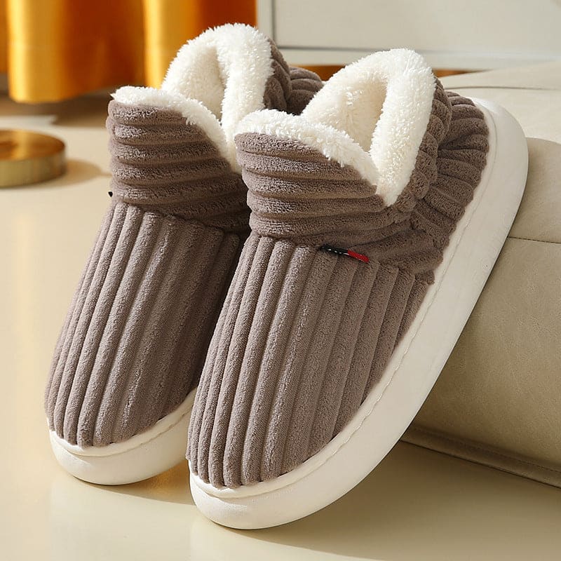 Winter Cotton Slippers for Couples Warm Indoor Bedroom Fashion - Brown / 36to37