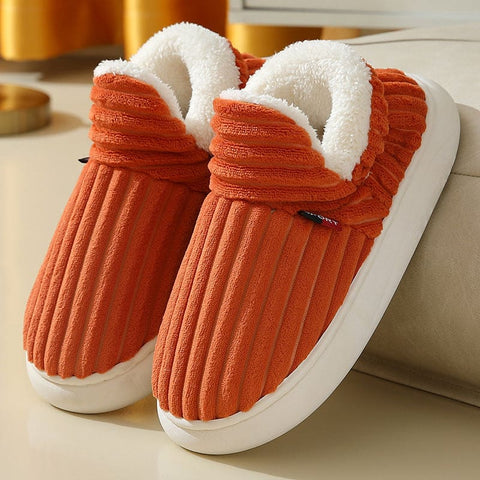 Winter Cotton Slippers for Couples Warm Indoor Bedroom Fashion - Orange Red / 36to37