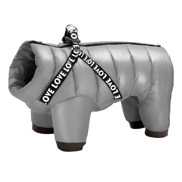 Waterproof Winter Dog Jacket with Harness – Super Warm Hooded Coat for Small & Medium Dogs - Light Grey / 10