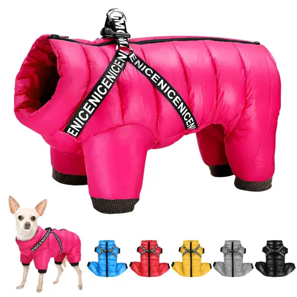 Waterproof Winter Dog Jacket with Harness – Super Warm Hooded Coat for Small & Medium Dogs
