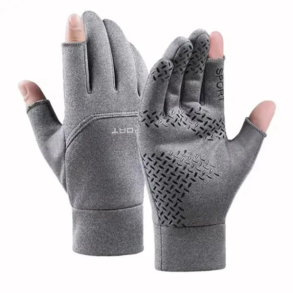 Winter Fishing & Cycling Gloves – Warm Anti-Slip Touchscreen Gloves with Two-Finger Cut for Men & Women - GRAY / XL