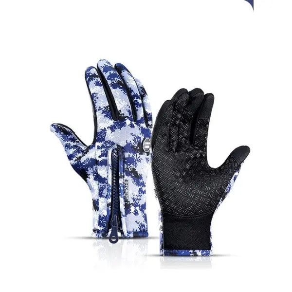 Winter Fleece Antiskid Motorcycle and Sports Riding Gloves - A Blue / L