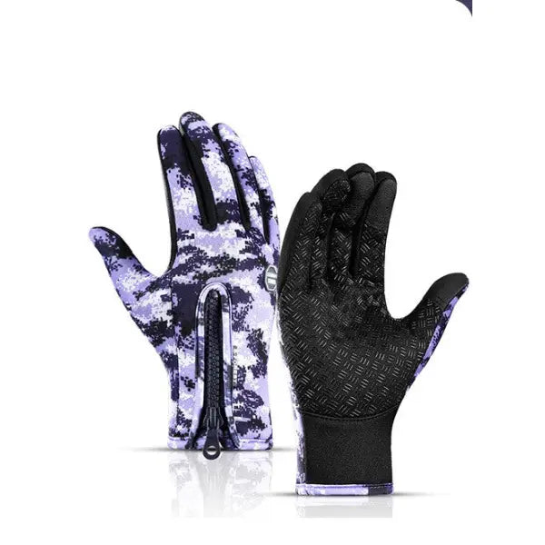 Winter Fleece Antiskid Motorcycle and Sports Riding Gloves - A Purple / L