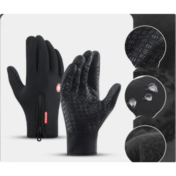 Winter Fleece Antiskid Motorcycle and Sports Riding Gloves - Black / L