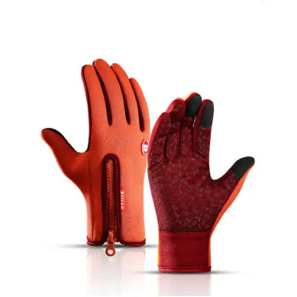Winter Fleece Antiskid Motorcycle and Sports Riding Gloves - Orange / L