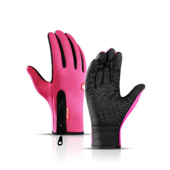 Winter Fleece Antiskid Motorcycle and Sports Riding Gloves - Rose red / L