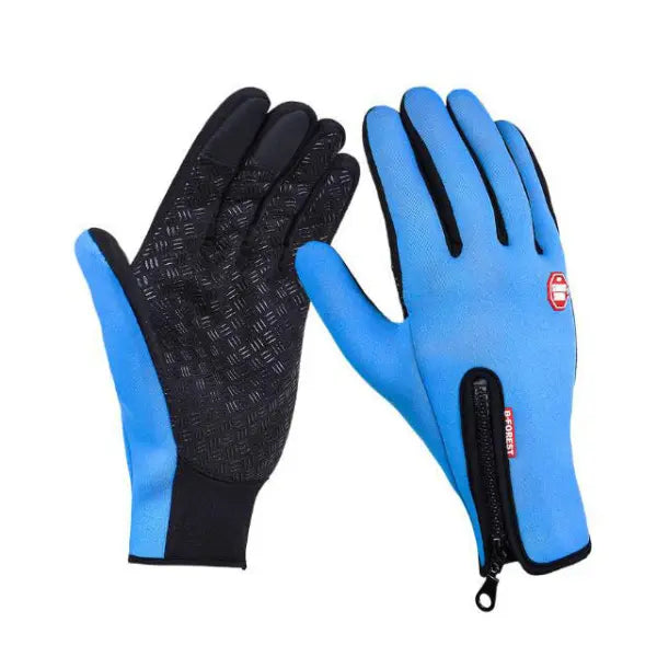Winter Fleece Antiskid Motorcycle and Sports Riding Gloves - Sky blue / L