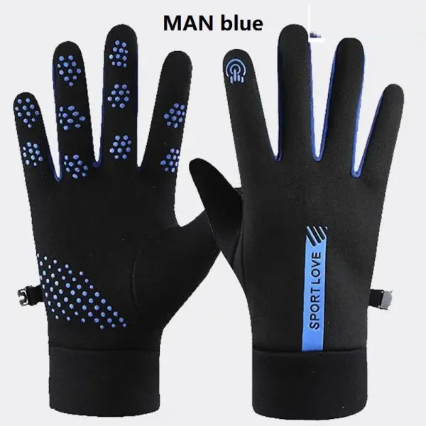 Women’s Winter Cycling Gloves – Thermal Fleece Windproof Waterproof Outdoor Bike & Ski Mittens - Mens blue