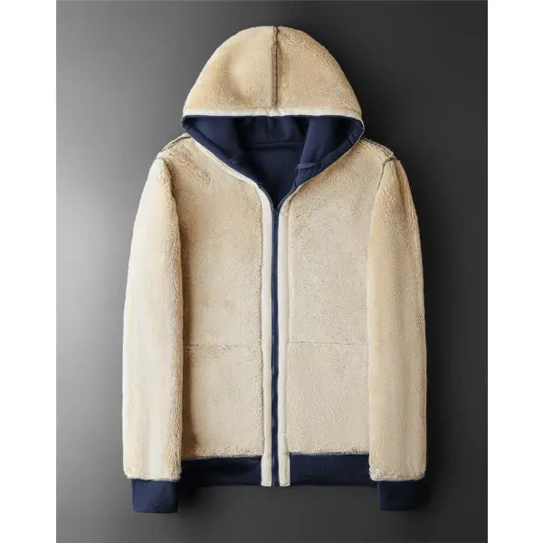Winter Lambswool Hooded Jacket Black Warm Outerwear