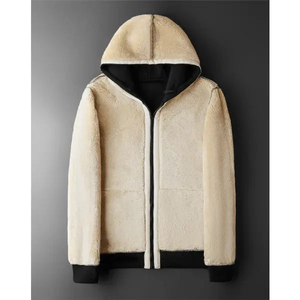 Winter Lambswool Hooded Jacket Black Warm Outerwear