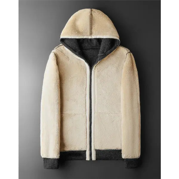 Winter Lambswool Hooded Jacket Black Warm Outerwear