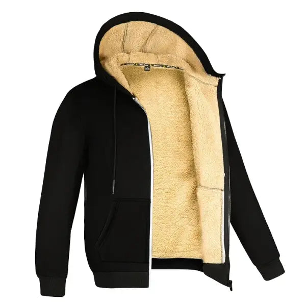 Winter Lambswool Hooded Jacket Black Warm Outerwear