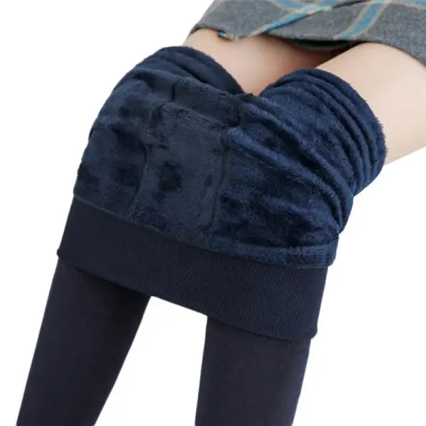 Women’s Winter Leggings – High-Waist Warm Velvet Stretch Pants Solid Color - Navy / XL