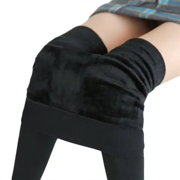 Women’s Winter Leggings – High-Waist Warm Velvet Stretch Pants Solid Color - black / S