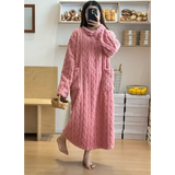 Winter Long Sleeve Double Pocket Flannel Nightgowns Women Loose Solid Sleepwear Jacquard Night Dress Thickened Warm