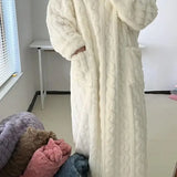 Winter Long Sleeve Double Pocket Flannel Nightgowns Women Loose Solid Sleepwear Jacquard Night Dress Thickened Warm