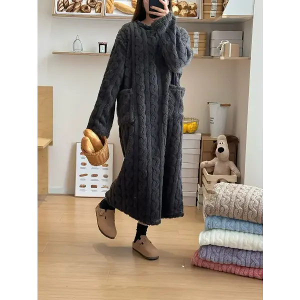 Winter Long Sleeve Double Pocket Flannel Nightgowns Women Loose Solid Sleepwear Jacquard Night Dress Thickened Warm