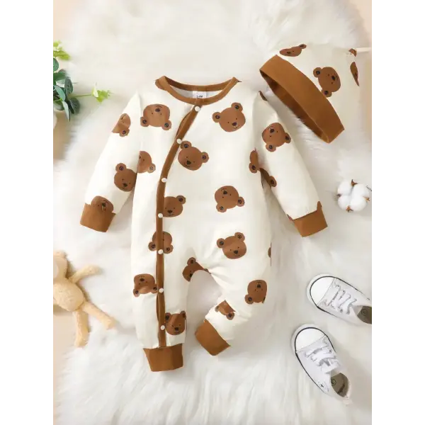 Winter Baby Romper – Bear Print Long Sleeve Button-Up One-Piece for Newborn Infant Boys - YCJ122305301 / 12-18M