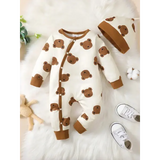 Winter Baby Romper – Bear Print Long Sleeve Button-Up One-Piece for Newborn Infant Boys - YCJ122305301 / 12-18M