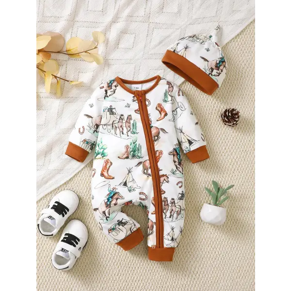 Winter Baby Romper – Bear Print Long Sleeve Button-Up One-Piece for Newborn Infant Boys