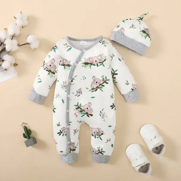 Winter Baby Romper – Bear Print Long Sleeve Button-Up One-Piece for Newborn Infant Boys - GS122308001 / 1-3M