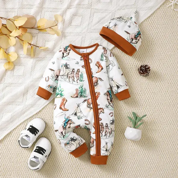 Winter Baby Romper – Bear Print Long Sleeve Button-Up One-Piece for Newborn Infant Boys - 22410068 / 3-6M