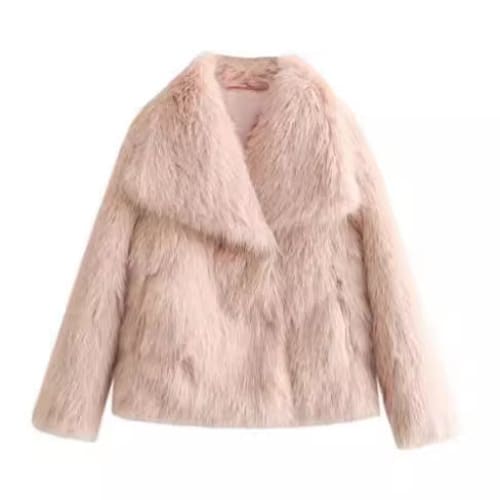 Winter Plush Coat - Fashion Thicken Lapel Casual Long Sleeve Outwear - Pink / L