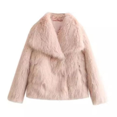 Winter Plush Coat - Fashion Thicken Lapel Casual Long Sleeve Outwear - Pink / L