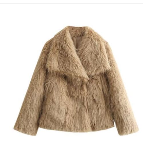 Winter Plush Coat - Fashion Thicken Lapel Casual Long Sleeve Outwear - Camel / L