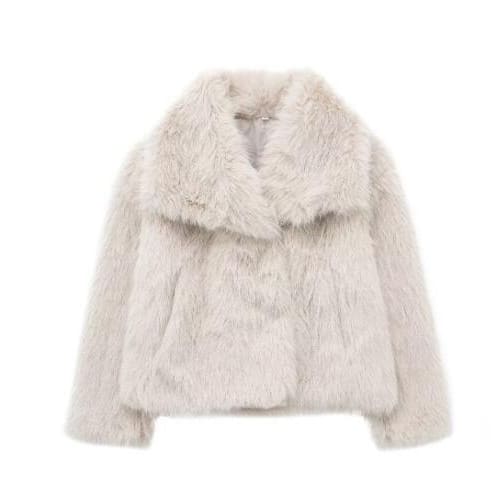 Winter Plush Coat - Fashion Thicken Lapel Casual Long Sleeve Outwear - Beige / L