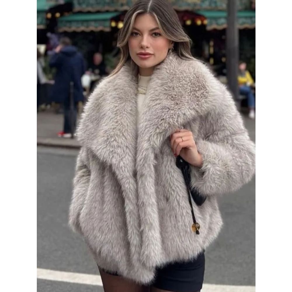 Winter Plush Coat - Fashion Thicken Lapel Casual Long Sleeve Outwear