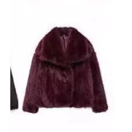 Winter Plush Coat - Fashion Thicken Lapel Casual Long Sleeve Outwear - Wine Red / L