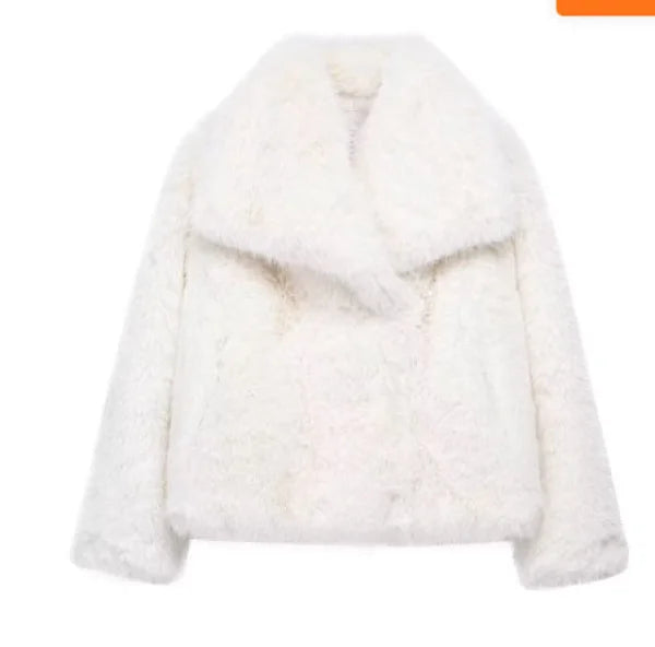Winter Plush Coat with Thicken Lapel Stylish Long Sleeve Outwear - Himpall