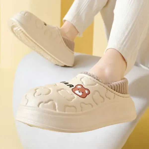 Waterproof Bear Winter Slippers: Fluffy Plush House Shoes for Men & Women (Indoor/Outdoor)