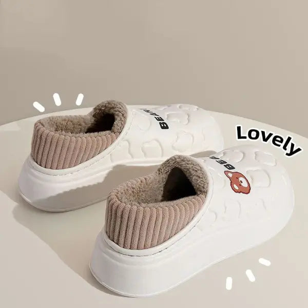 Waterproof Bear Winter Slippers: Fluffy Plush House Shoes for Men & Women (Indoor/Outdoor) - white / 36-37