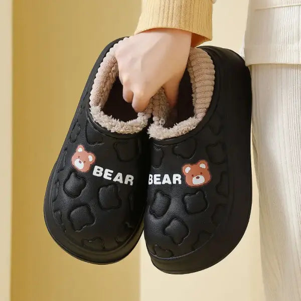 Waterproof Bear Winter Slippers: Fluffy Plush House Shoes for Men & Women (Indoor/Outdoor)