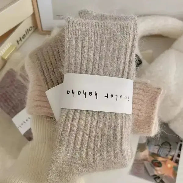 Winter Thick Warm Cashmere Wool Socks for Women – Harajuku Style Solid Color Long Thermal Fashion Socks