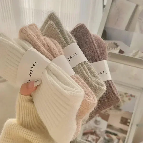 Winter Thick Warm Cashmere Wool Socks for Women – Harajuku Style Solid Color Long Thermal Fashion Socks