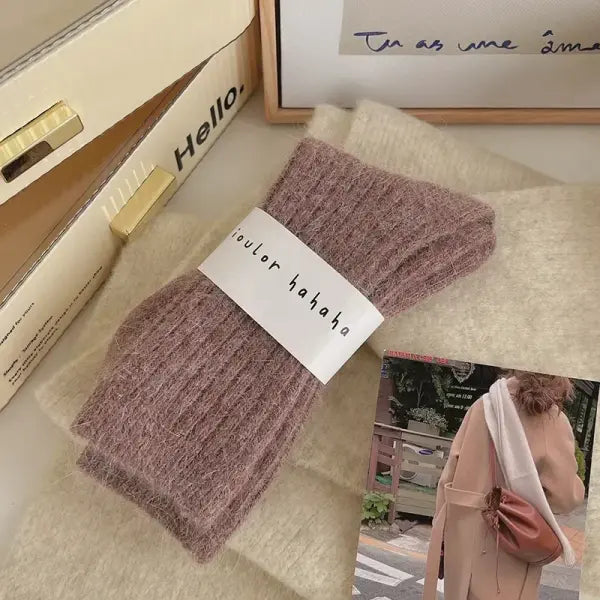 Winter Thick Warm Cashmere Wool Socks for Women – Harajuku Style Solid Color Long Thermal Fashion Socks - Purple / Free