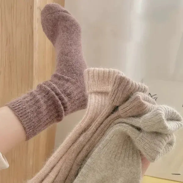 Winter Thick Warm Cashmere Wool Socks for Women – Harajuku Style Solid Color Long Thermal Fashion Socks