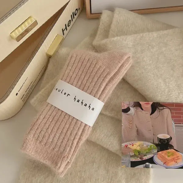 Winter Thick Warm Cashmere Wool Socks for Women – Harajuku Style Solid Color Long Thermal Fashion Socks - Pink / Free