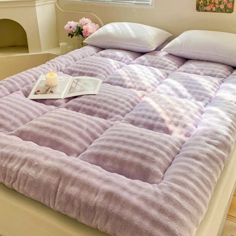 Winter Thickened Rabbit Plush Mattress - Fluffy Tatami Cushion for Dormitory - purple / 180CM
