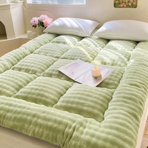 Winter Thickened Rabbit Plush Mattress - Fluffy Tatami Cushion for Dormitory - green / 120CM