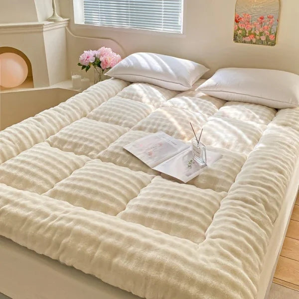 Winter Thickened Rabbit Plush Mattress - Fluffy Tatami Cushion for Dormitory - beige / 90CM