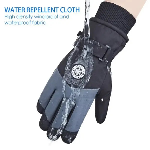 Winter Unisex Snowboard & Ski Gloves – Waterproof PU Leather Touchscreen Non-Slip Fleece Warm Gloves for Cycling &