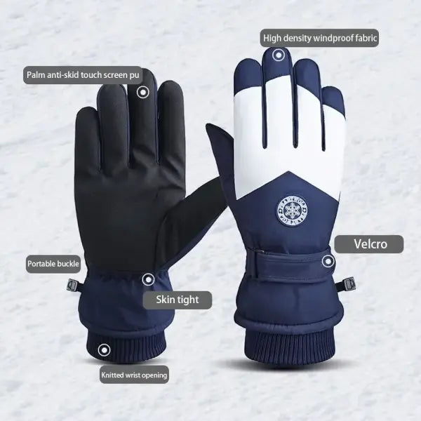 Winter Unisex Snowboard & Ski Gloves – Waterproof PU Leather Touchscreen Non-Slip Fleece Warm Gloves for Cycling &