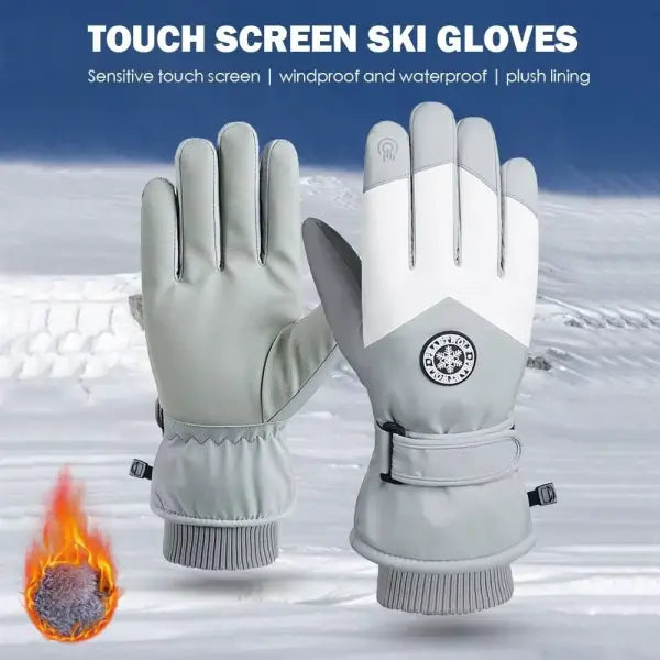 Winter Unisex Snowboard & Ski Gloves – Waterproof PU Leather Touchscreen Non-Slip Fleece Warm Gloves for Cycling &