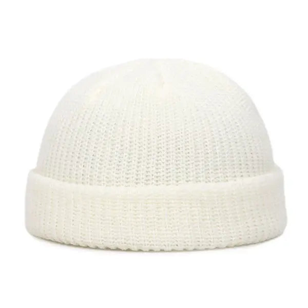 Winter Warm Beanies Casual Short Thread Hip Hop Hat Adult Men Female Wool Knitted Skull Cap Elastic Unisex - White