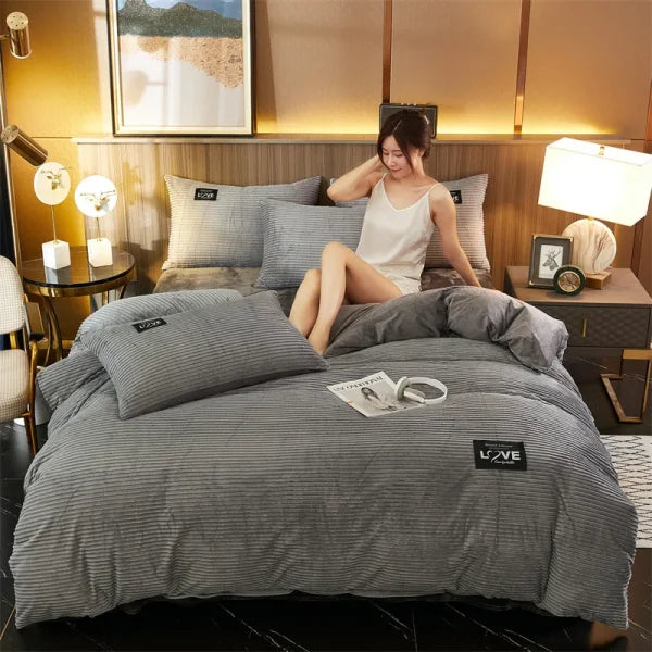 Winter Warm Coral Fleece Duvet Cover Set - King Queen Twin - 05-huise / set / 180x220cm 3pcs